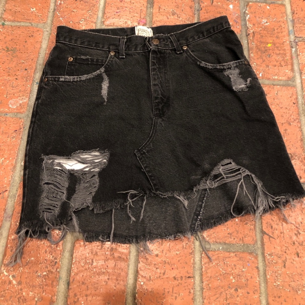 LF- Furst of a Kind Grey Denim Ripped Jean skirt